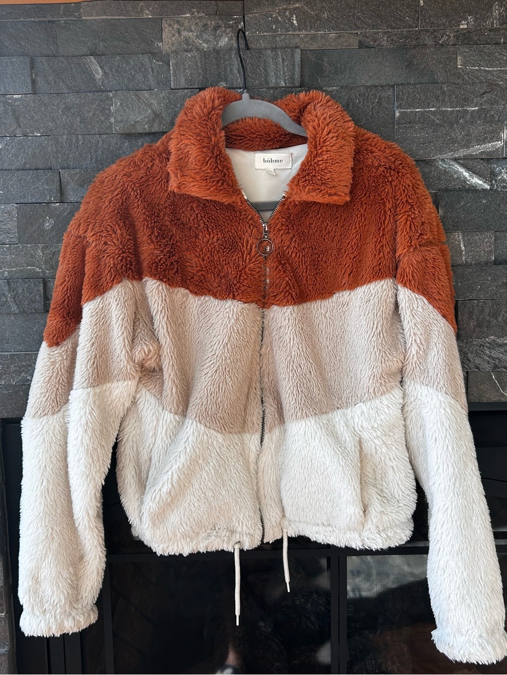 Böhme Colorblock Chevron Faux Fur Zip Jacket
